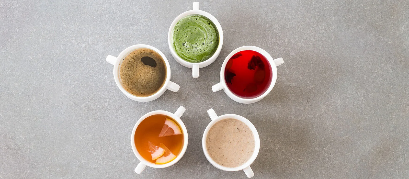 Sélection de boissons naturelles Lobodis pour remplacer le café : lupin, chicorée, matcha, thé et infusions