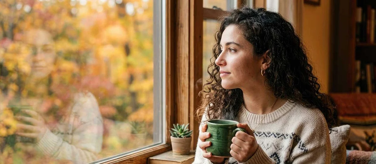 Automne - femme avec tasse de thé en automne